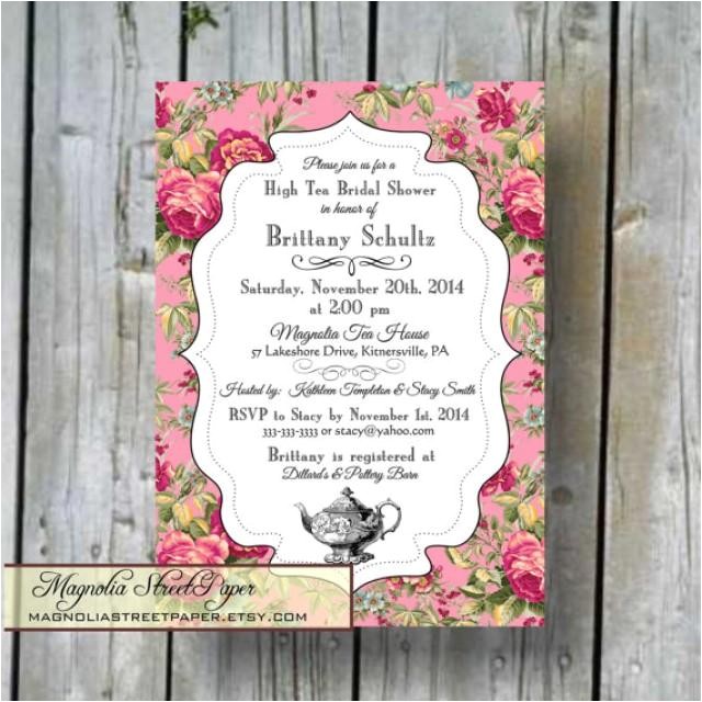 Shabby Chic Wedding Shower Invitations High Tea Bridal Shower Invitation Custom Printable High