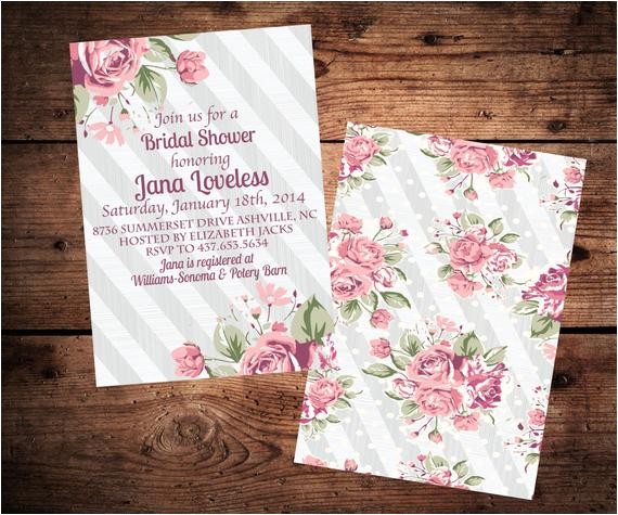 Shabby Chic Wedding Shower Invitations Shabby Chic Bridal Shower Invitation Vintage Roses and Grey