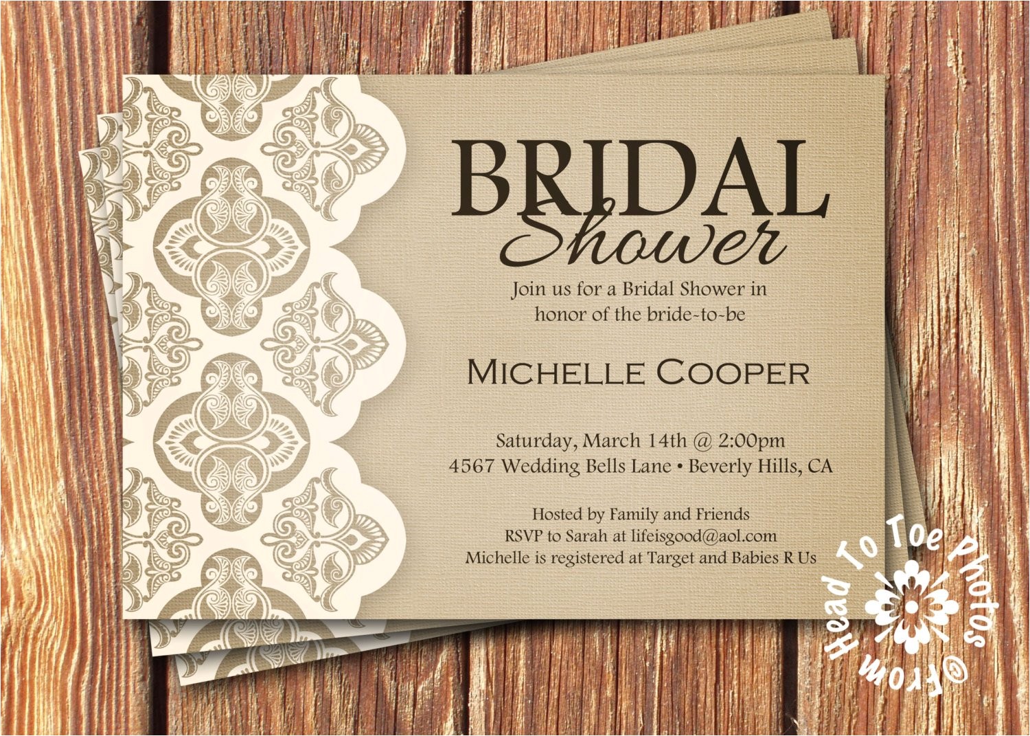 Shabby Chic Wedding Shower Invitations Shabby Chic Bridal Shower Invitations by Fromheadtotoedesigns