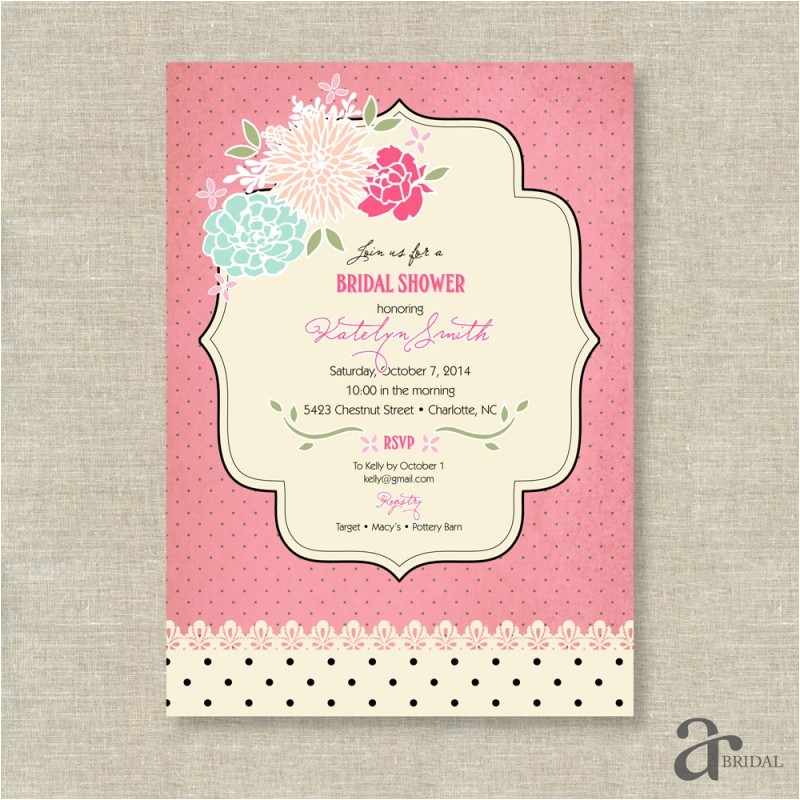 Shabby Chic Wedding Shower Invitations Shabby Chic Vintage Rose and Polka Dot Bridal Shower