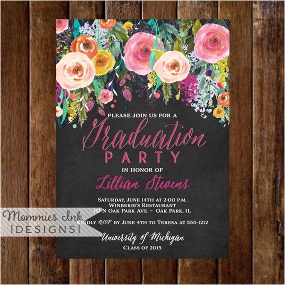Small Graduation Party Invitations Graduation Party Invitation Watercolor Flowers Invitation
