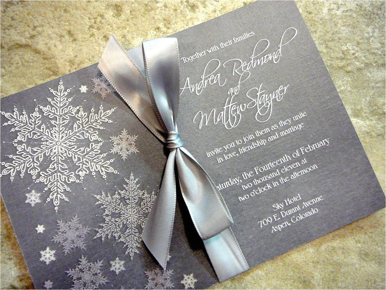 Snowflake themed Wedding Invitations Cool and Frosty Silver Snowflake Winter Wedding Invitation Set