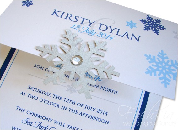 Snowflake themed Wedding Invitations Royal Blue Turquoise Snowflake themed Wedding Invitation