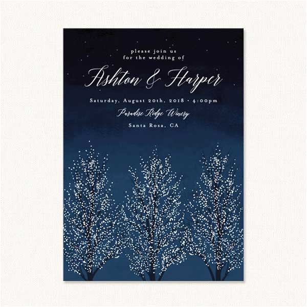Snowflake themed Wedding Invitations Winter themed Wedding Invites with Shimmering Snowy Trees