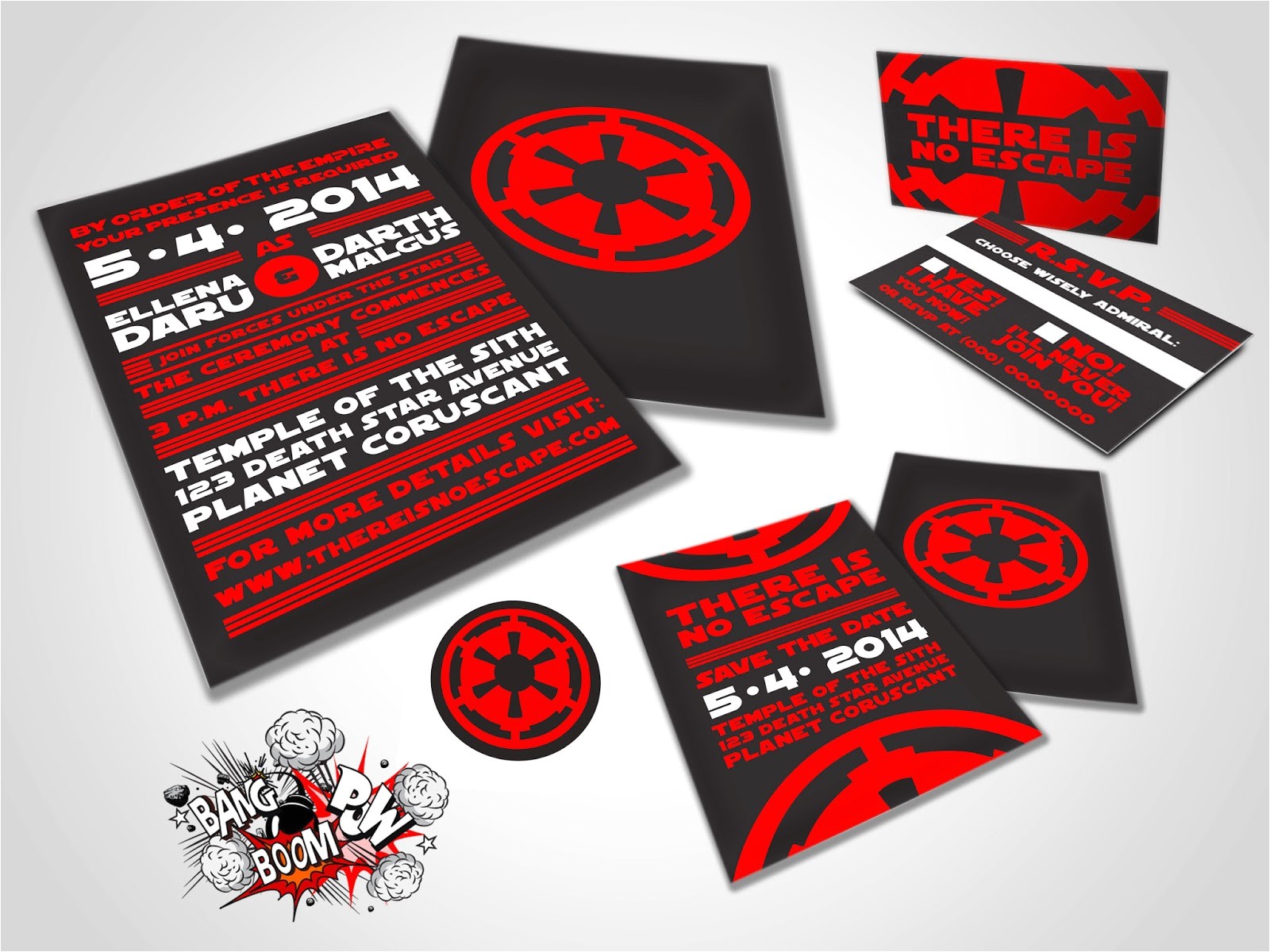 Star Wars themed Wedding Invitations Bang Boom Pow there is No Escape Star Wars themed Wedding