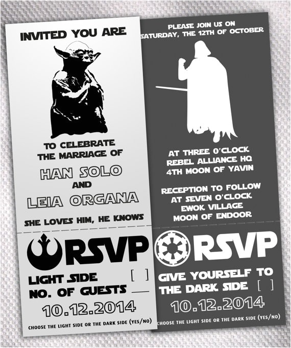 Star Wars themed Wedding Invitations May the Fourth Black and White Star Wars Wedding
