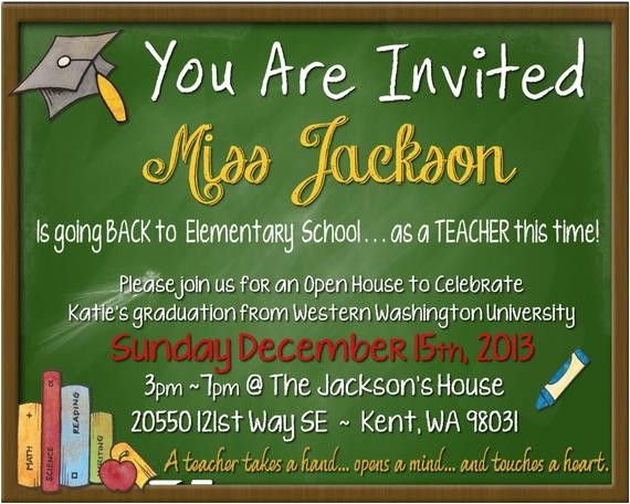 Teacher Graduation Invitations Digital File Teacher themed Chalkboard Graduation