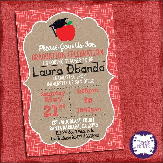 Teacher Graduation Invitations Teacher Graduation Invitation Graduation Invitation Grad