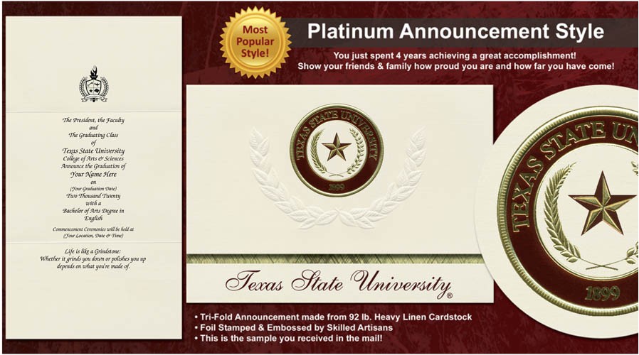 Texas State University Graduation Invitations Texas State University Graduation Announcements Texas
