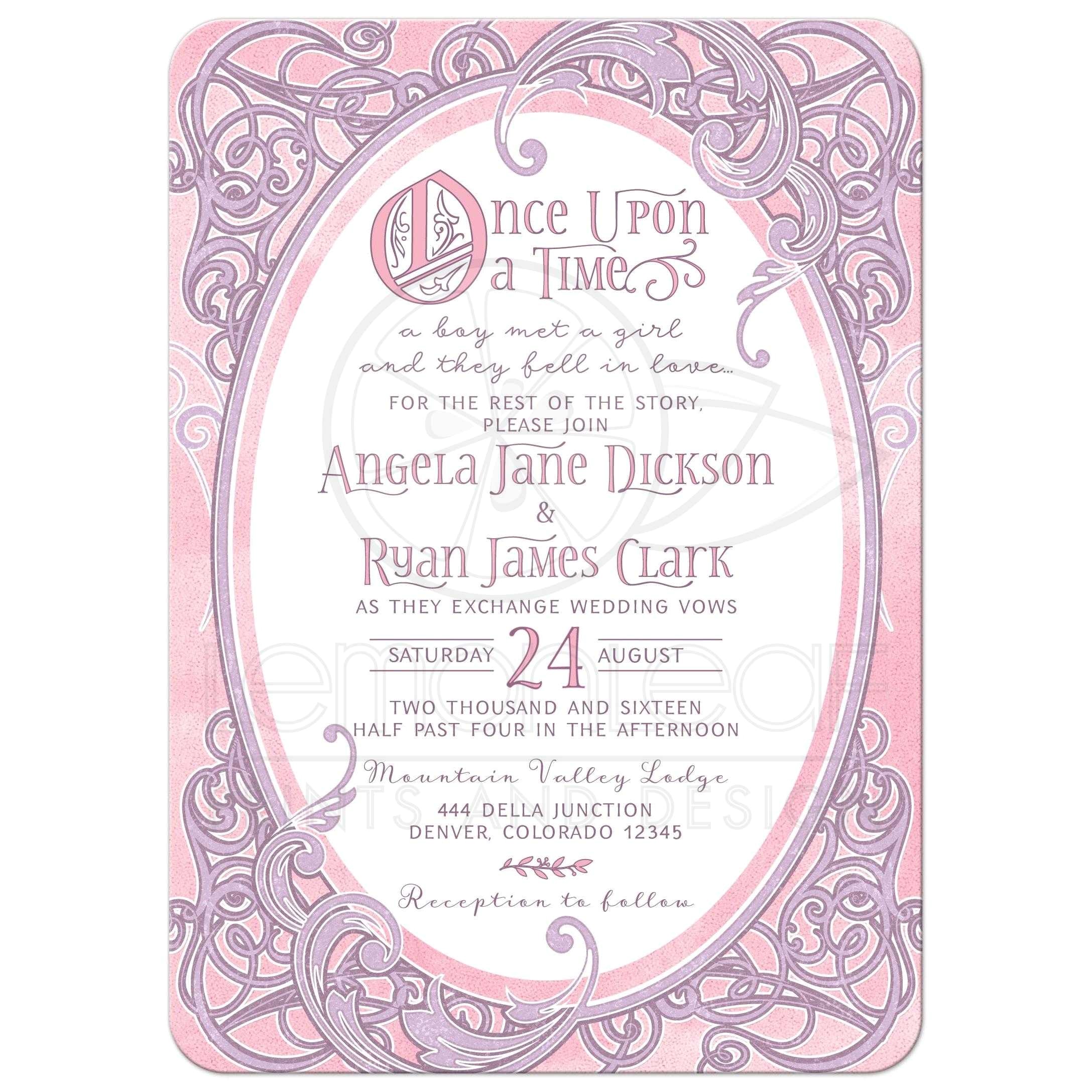 Time Frame for Wedding Invitations Pink Purple Fairy Tale Wedding Invitation once Upon A