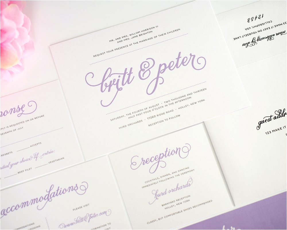 Titles for Wedding Invitations Purple Wedding Invitations with Script Names Wedding