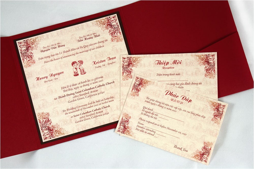 Traditional Vietnamese Wedding Invitations Bilingual English and Vietnamese Tradition Wedding Invitations