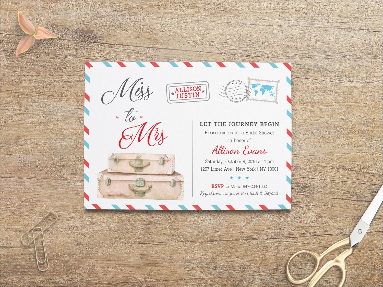Travel themed Wedding Shower Invitations Travel Bridal Shower Invitation Miss to Mrs Airline themed