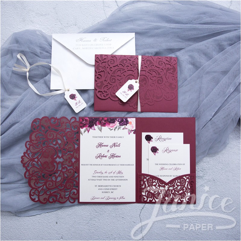 Tri Fold Wedding Invitations with Pocket Graceful Love Heart Tri Fold Laser Cut Pocket wholesale