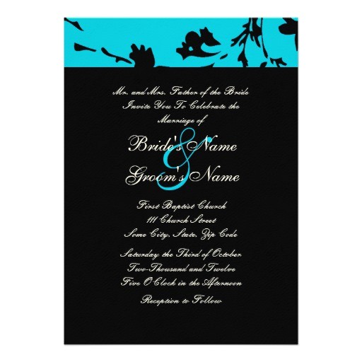 Turquoise Black and White Wedding Invitations Black and Turquoise Floral Wedding Invitation Zazzle