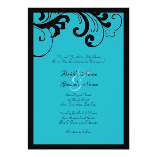 Turquoise Black and White Wedding Invitations Black Turquoise Swirls Frame Wedding Invitation Zazzle