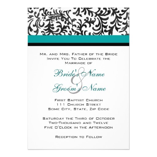Turquoise Black and White Wedding Invitations Turquoise and Black Wedding Invitation 5 Quot X 7 Quot Invitation