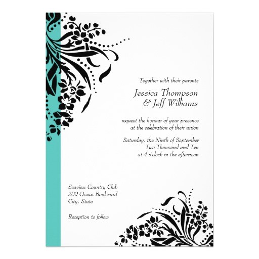 Turquoise Black and White Wedding Invitations Turquoise Black Flourish Wedding Invitations 5 Quot X 7