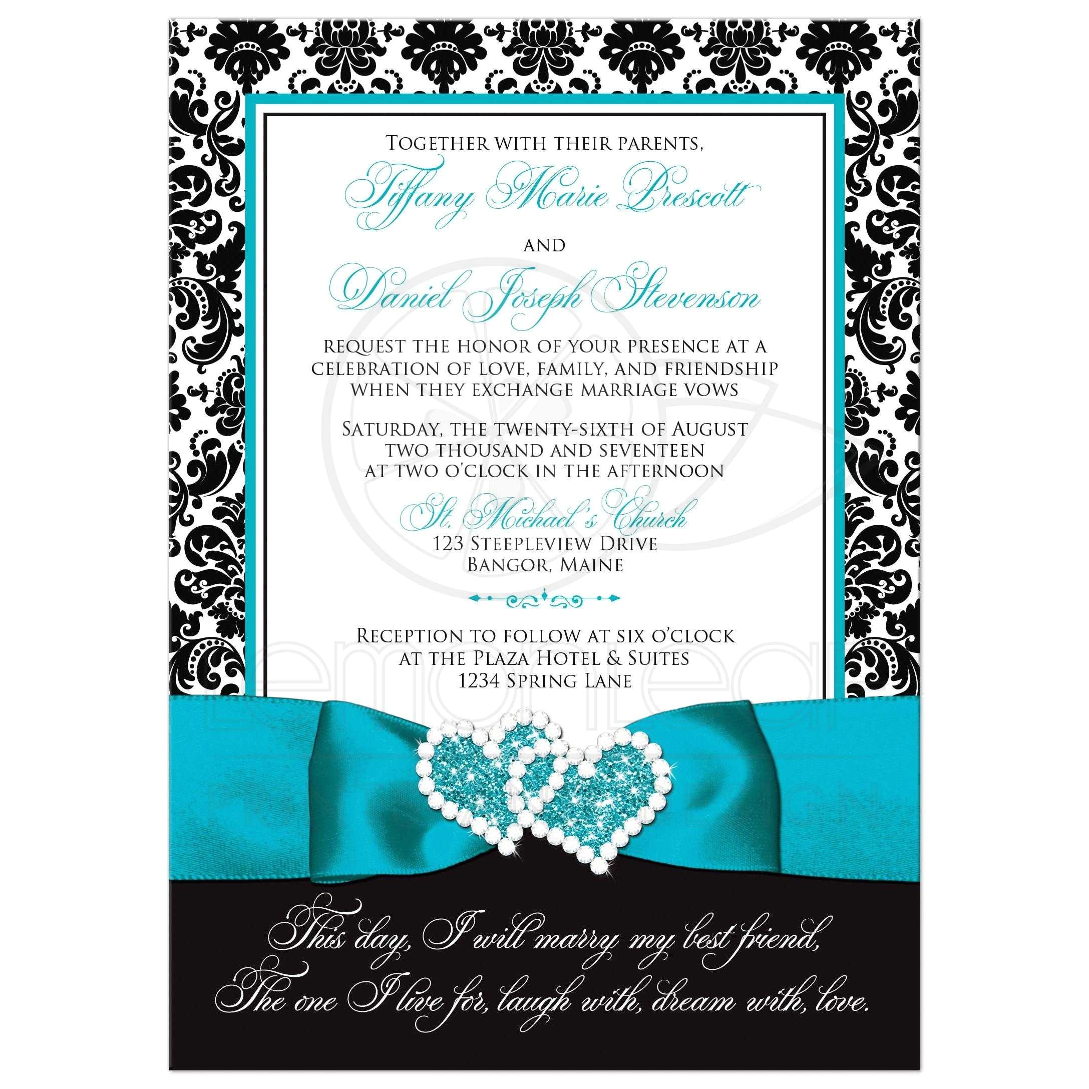 Turquoise Black and White Wedding Invitations Wedding Invitation Photo Optional Black and White
