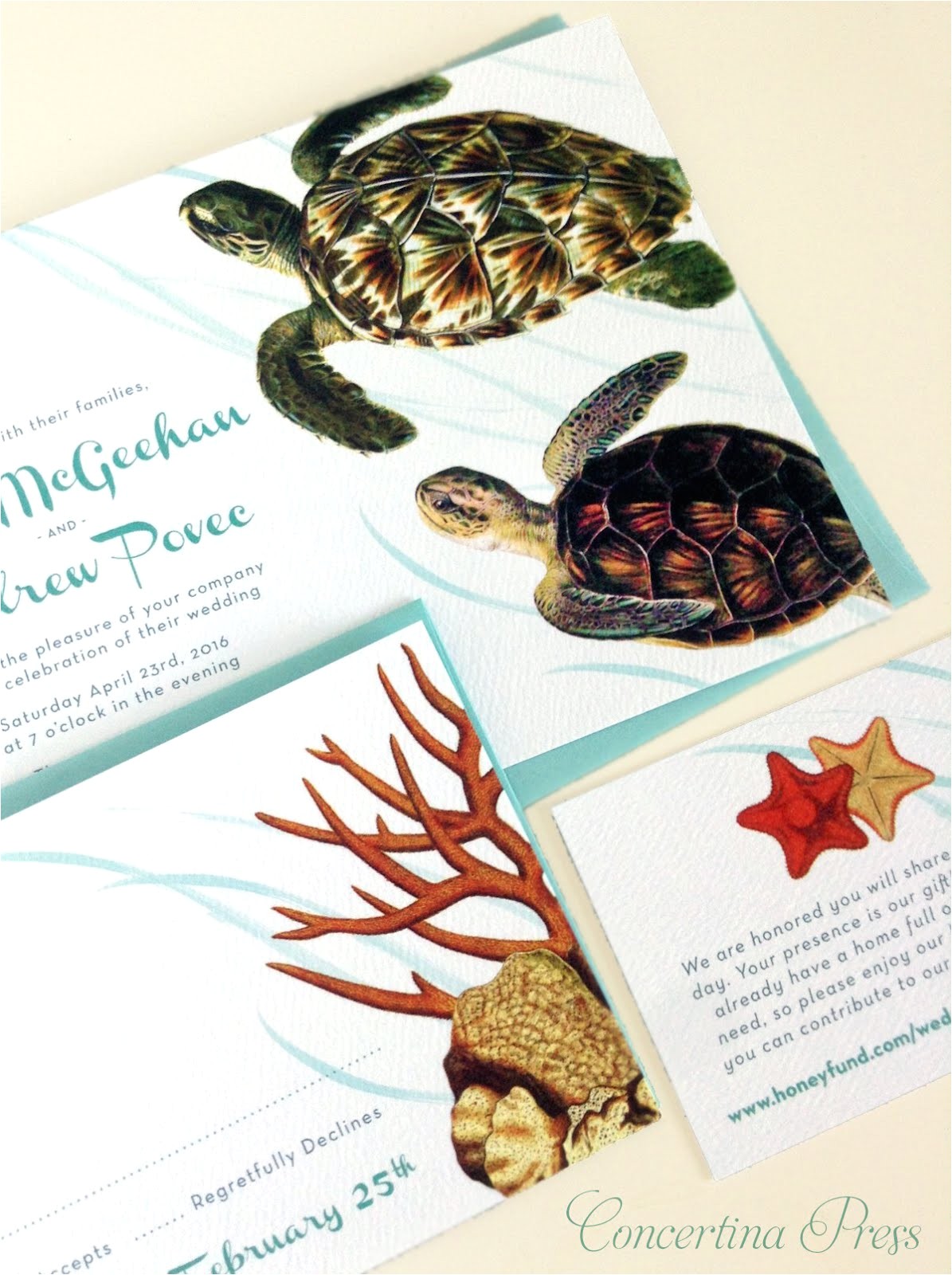 Turtle Wedding Invitations Concertina Press Stationery and Invitations Sea Turtle