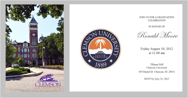 University Of south Carolina Graduation Invitations Clemson University