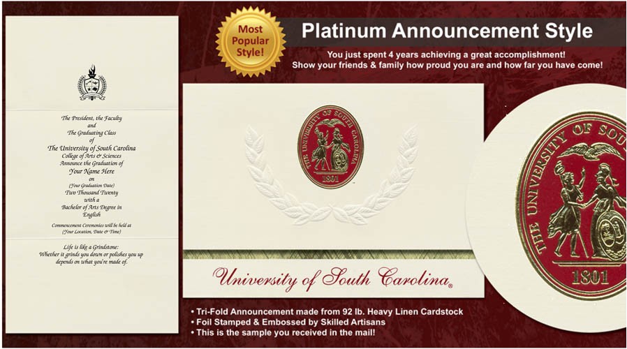 University Of south Carolina Graduation Invitations University Of south Carolina Graduation Announcements
