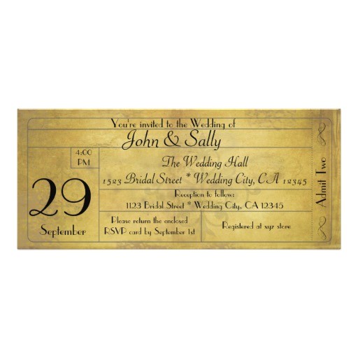 Vintage Ticket Style Wedding Invitations Vintage Old Style Wedding Ticket Invitation 4 Quot X 9 25
