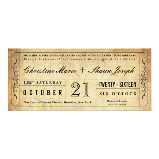 Vintage Ticket Style Wedding Invitations Vintage Style Wedding Ticket Invitation Zazzle