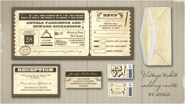 Vintage Ticket Style Wedding Invitations Vintage Wedding Wedding Invitations by Jinaiji Page 2
