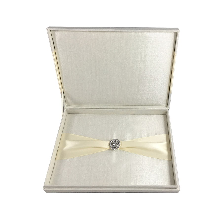 Wedding Invitation Boxes Cheap Ivory Boxed Wedding Invitation with Flower Brooch