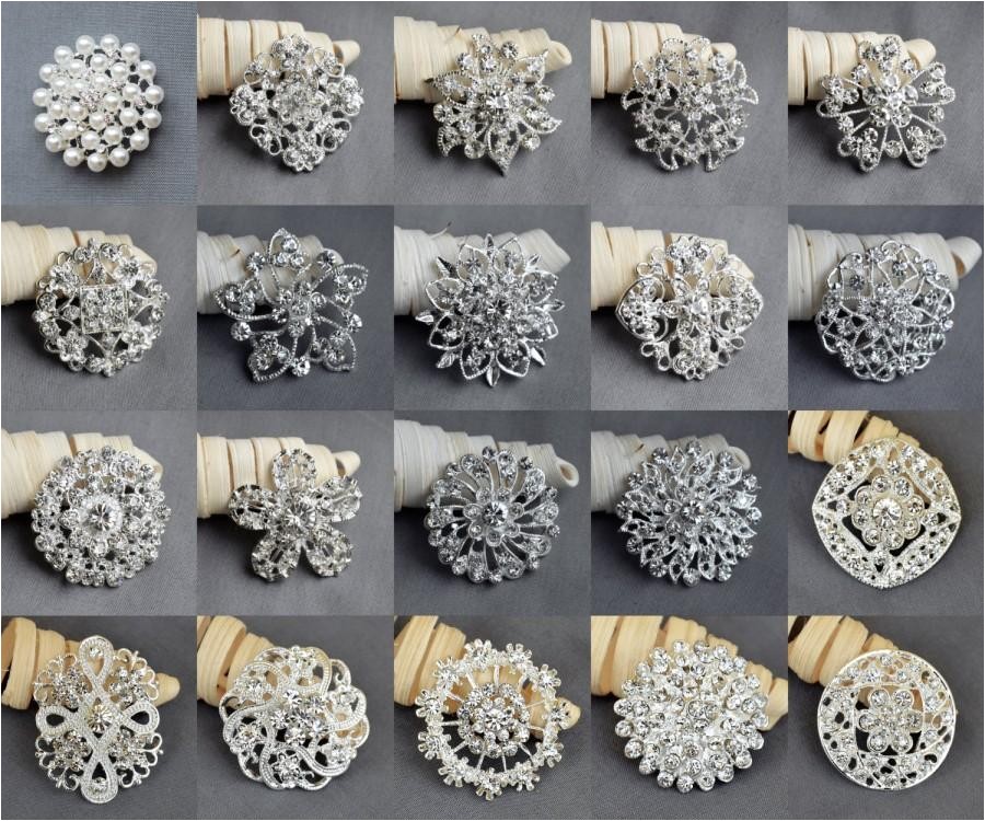 Wedding Invitation Brooches 20 Pcs Vintage Rhinestone Brooch Pearl Crystal Brooch