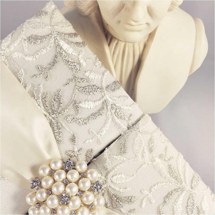 Wedding Invitation Brooches Lace Wedding Invitations Ivory Gatefold Box with Large