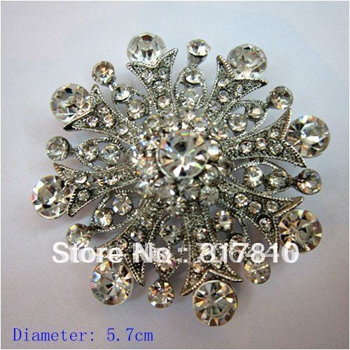 Wedding Invitation Brooches Rhodium Plated Clear Rhinestone Jewelry Large Flower