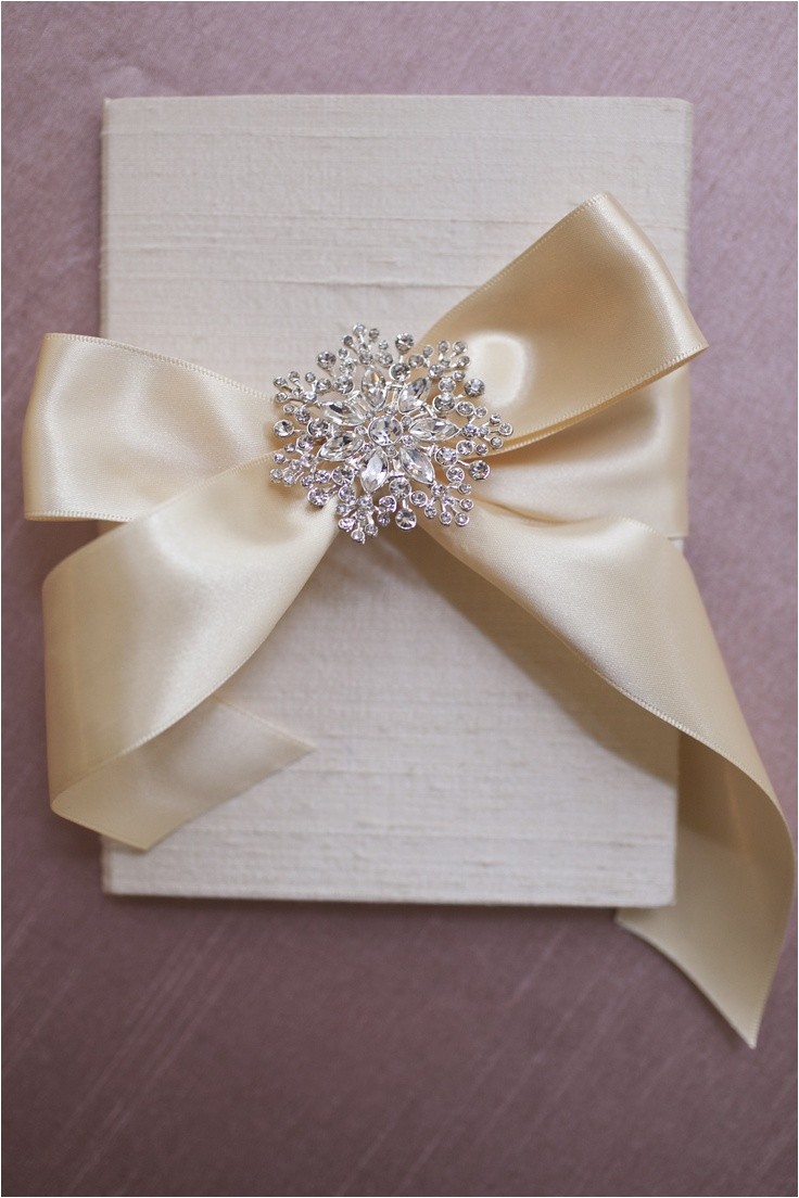 Wedding Invitation Brooches Silk Folio Custom Wedding Invitation with Satin Ribbon
