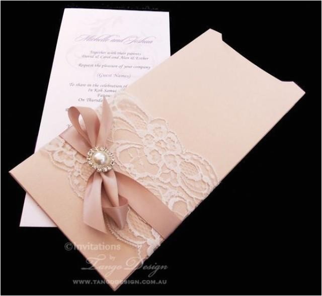 Wedding Invitation Brooches Sparkle Wedding Invitation and Envelope Vintage Lace