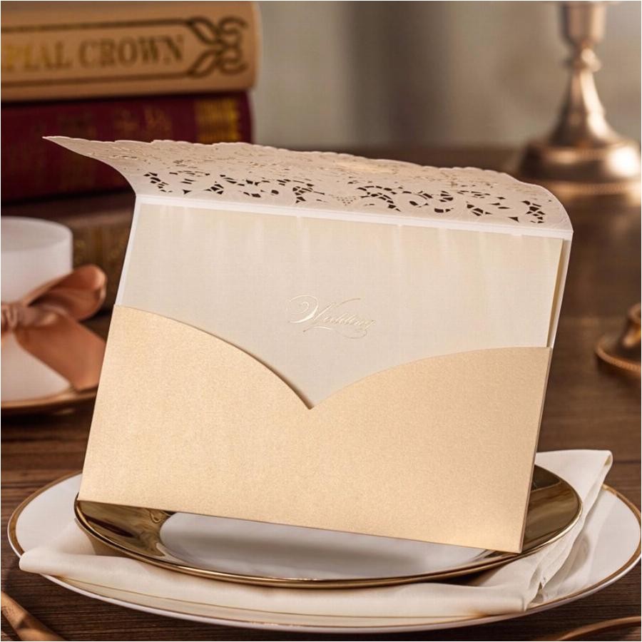 Wedding Invitation Cardstock and Envelopes Horizontal Laser Cut Wedding Invitations Cards White Gold