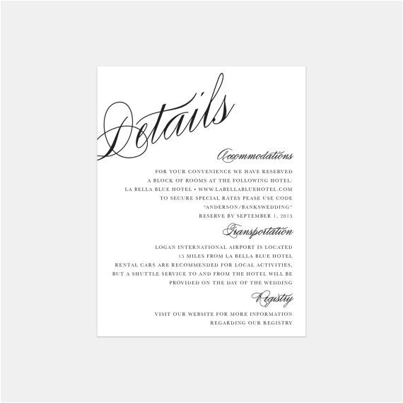 Wedding Invitation Details Card Wording Calligraphy Details Enclosure Cards by Fineanddandypaperie