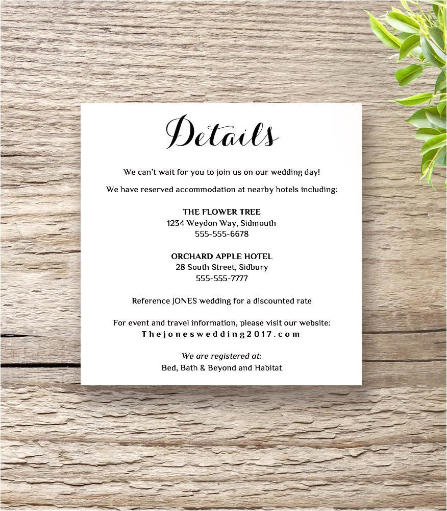 Wedding Invitation Details Card Wording Printable Wedding Invitation Rsvp Information Templates