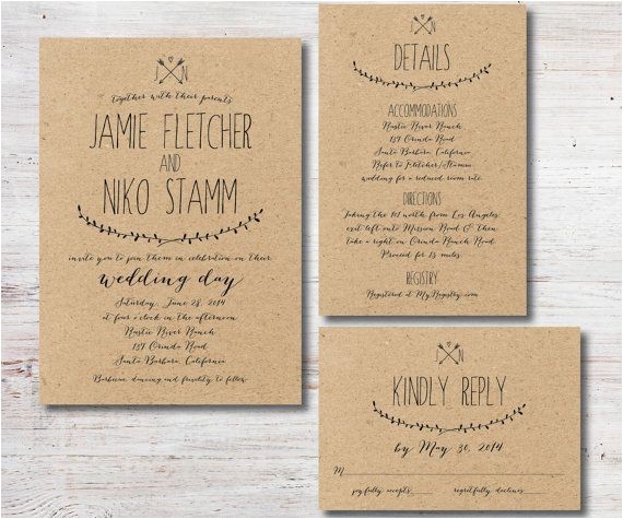 Wedding Invitation Details Card Wording Rustic Wedding Invitation Rsvp Details Card Kraft Paper
