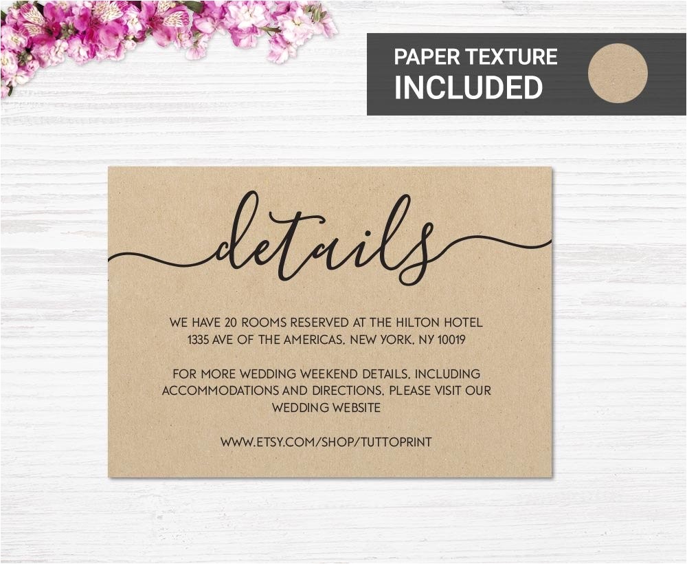 Wedding Invitation Details Card Wording Wedding Details Printable Card On Kraft Paper Background