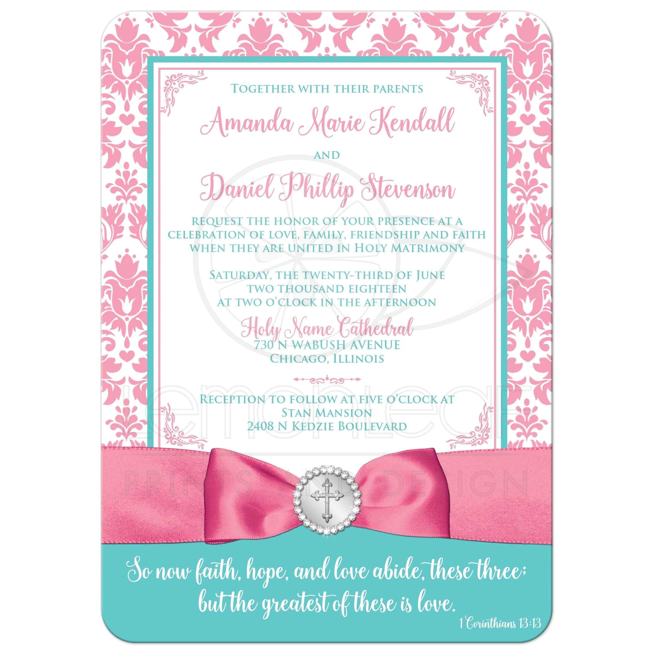 Wedding Invitation Jewels Christian Wedding Invite Optional Photo Aqua Pink Wedding Invitation Jewels Christian Wedding Invite Optional Photo Aqua Pink