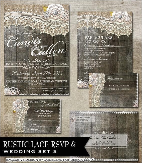 Wedding Invitations and Rsvp Packages Rustic Lace Wedding Package Rsvp Invitation Gift