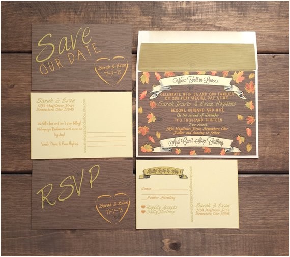 Wedding Invitations and Rsvp Packages Wedding Invitation Suite Autumn Falling by Evergreenandwillow