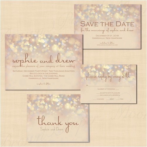 Wedding Invitations and Save the Dates Packages French Champagne Sparkles Text Editable Save the Date