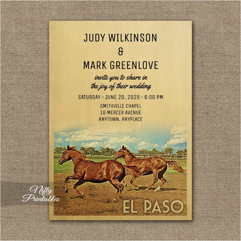 Wedding Invitations El Paso Tx El Paso Texas Wedding Invitation Horses Printed Nifty