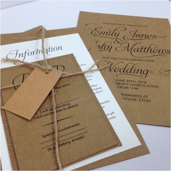 Wedding Invitations Etsy Uk Items Similar to Elegant Textured Recycled Kraft Wedding