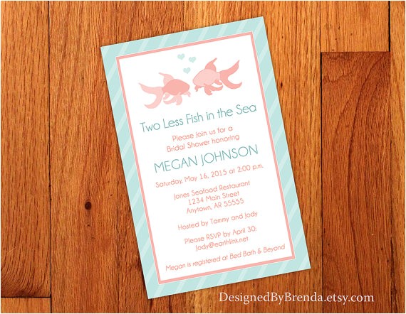 Wedding Invitations for Less Than A Dollar Large Bridal Shower Invitation Two Less Fish In the S with