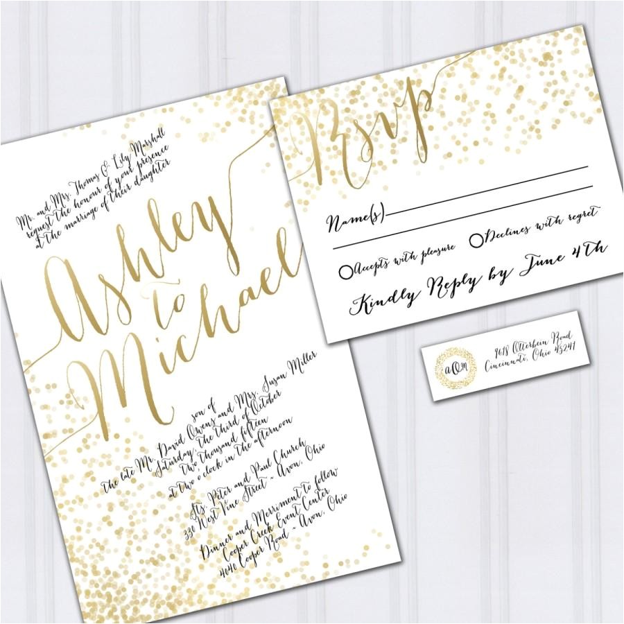 Wedding Invitations On A Budget Ideas Confetti Wedding Invitations Gold Foil Look Invites