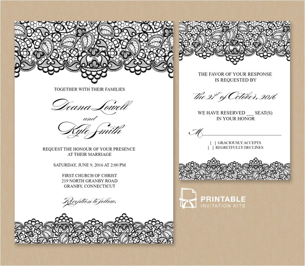 Wedding Invitations to Print at Home for Free Free Pdf Wedding Invitation Template Black Lace Vintage
