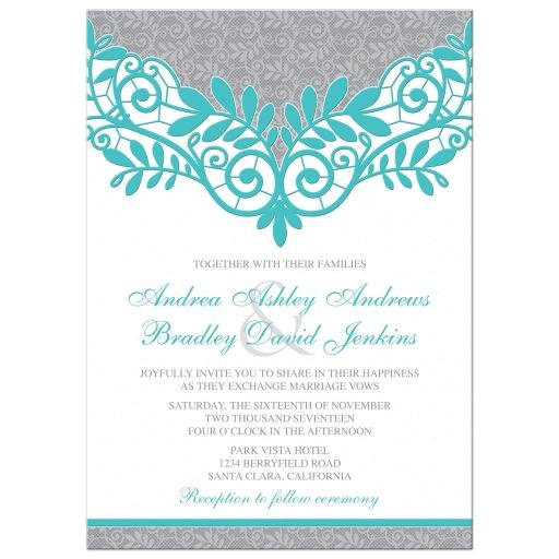 Wedding Invitations Turquoise and Silver Turquoise Silver Wedding Invitation Silver Grey and